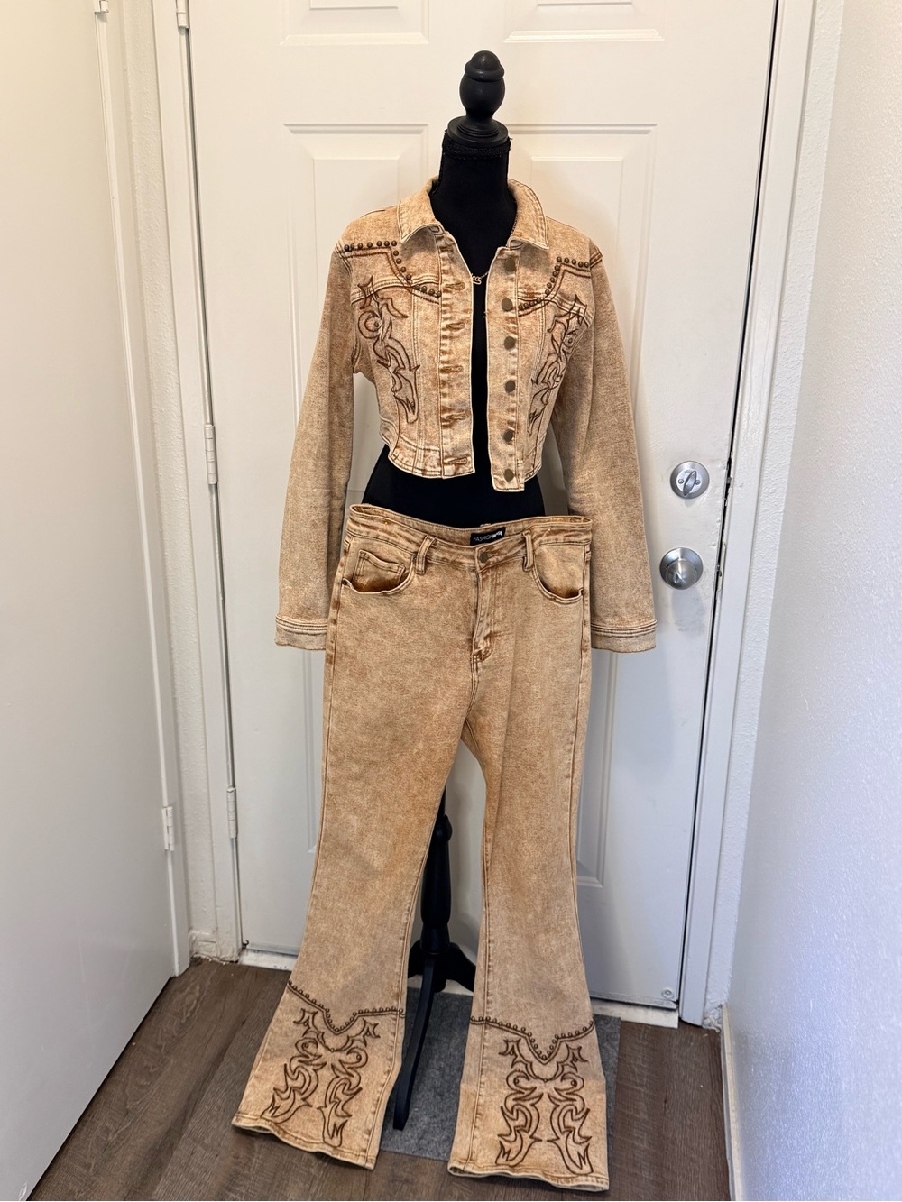 Fashion Nova Western Acid-Wash Denim Jacket & Flare Jeans Set
